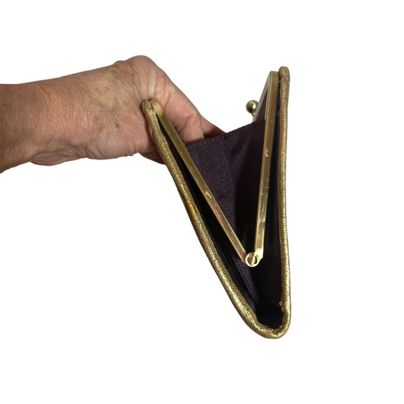 HOBO International Alison Pleated Clutch Gold Leather with Gold Kisslock - Picture 7 of 8